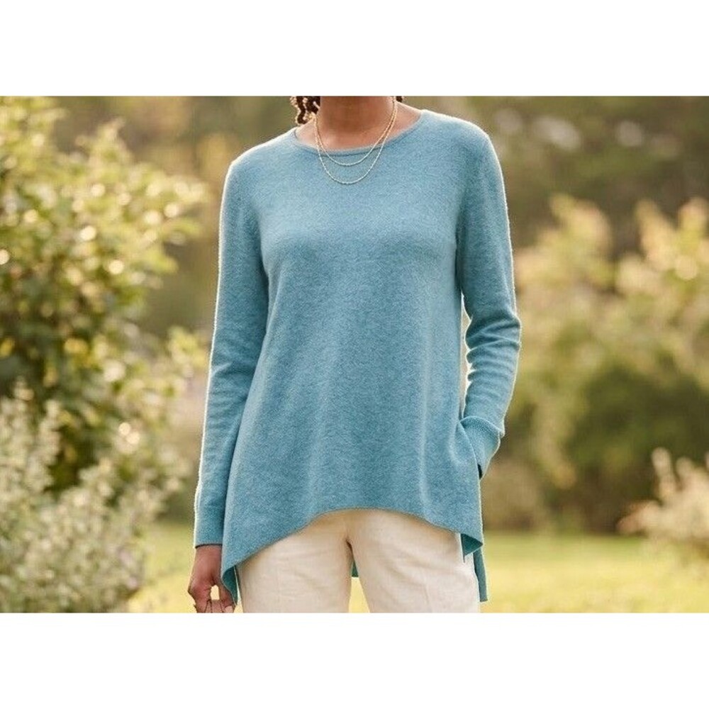J. Jill Blue Reversible Knit Pullover Sweater Petite PS Scoop Neck Asym Hem